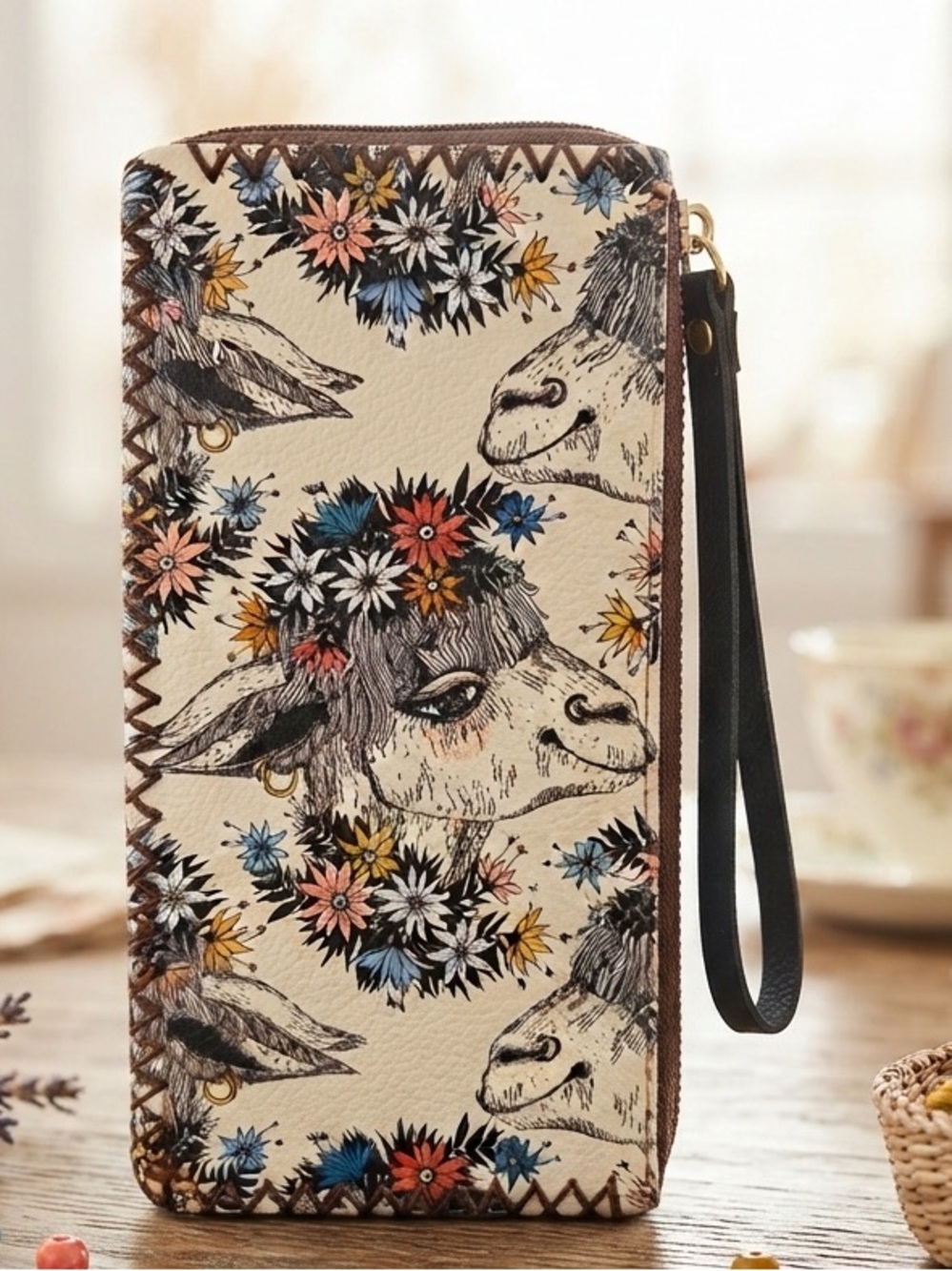 OLE Floral Llama Print Wristlet Wallet Hippie LLama